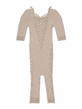Postergirl Beige Knit Lace-Front Baby One-Piece Bodysuit
